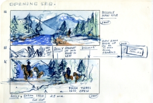 Storyboard example from "The Hanging Tree" by writer/director/artist Delmer Daves 